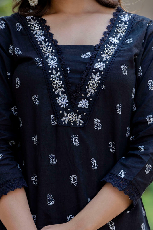 Black Suit Set with Hand Work and Lace Detailing