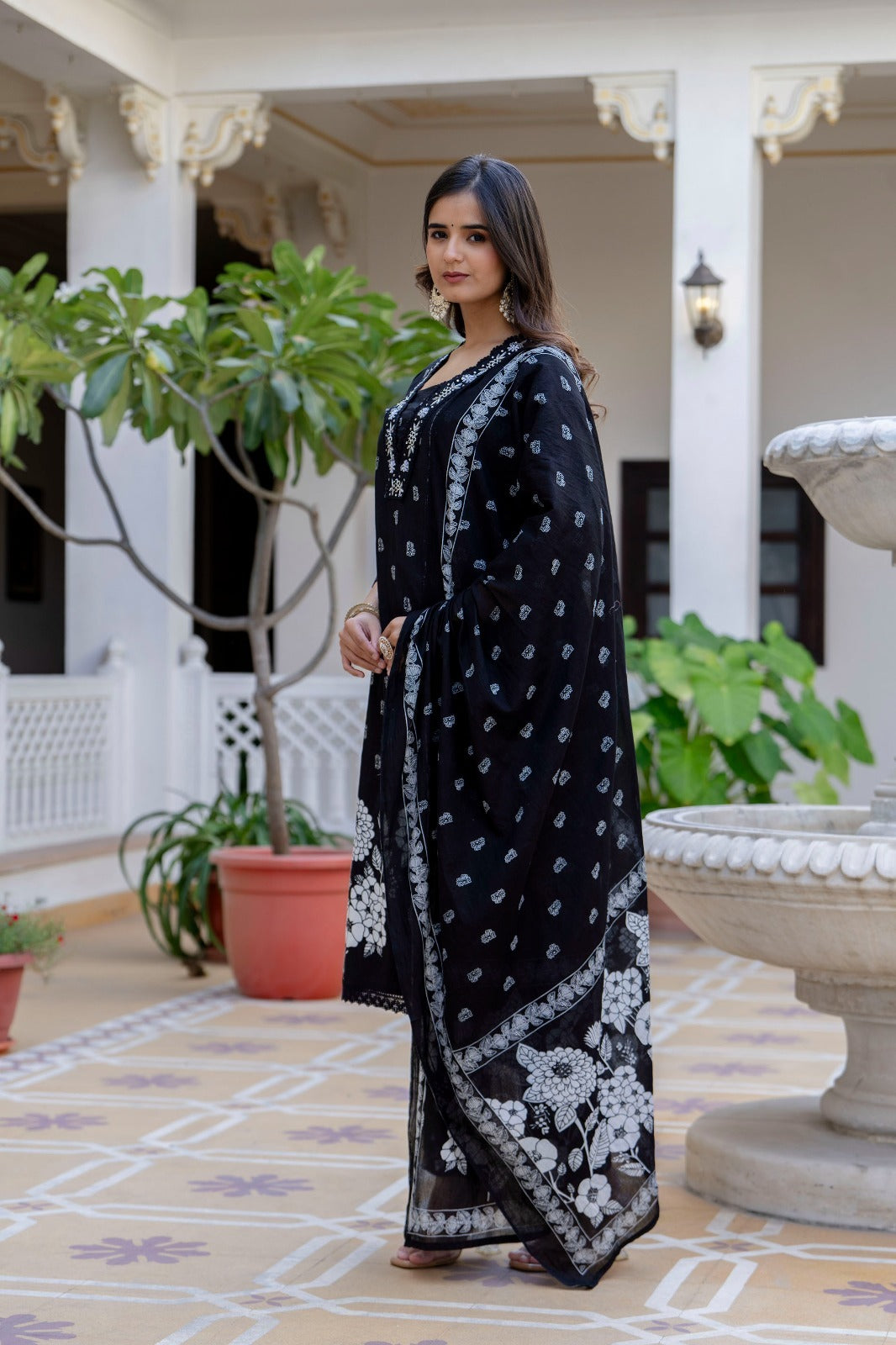 Black Suit Set with Hand Work and Lace Detailing