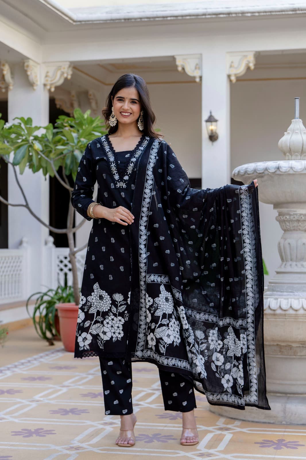 Black Suit Set with Hand Work and Lace Detailing