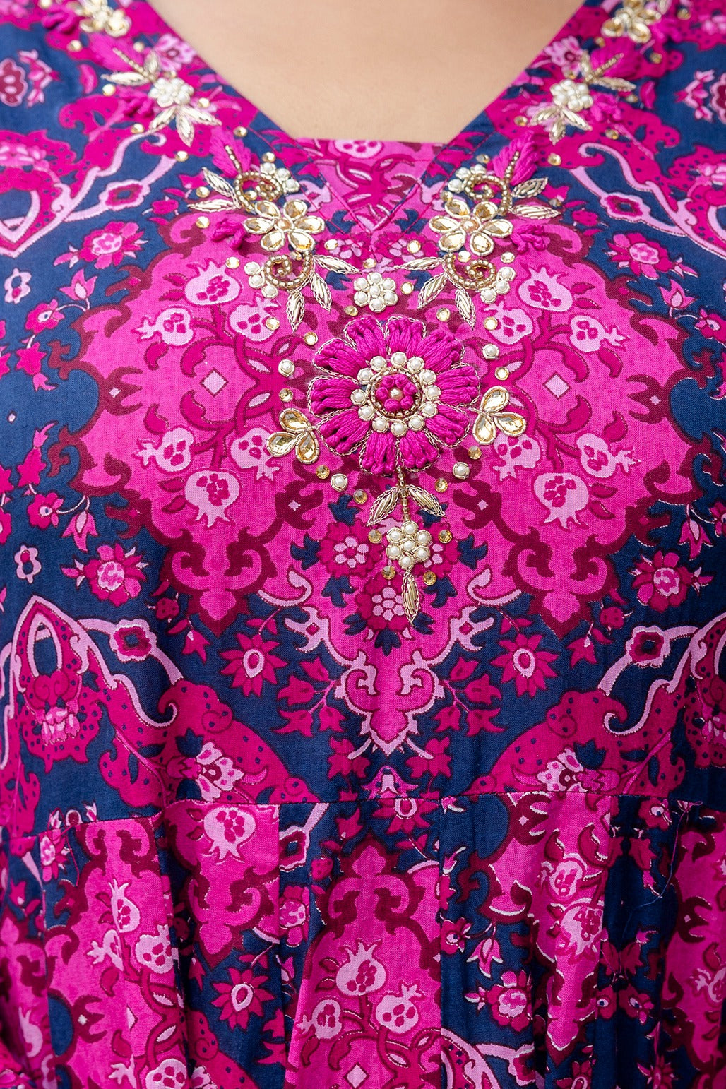 Pink and Blue Handwork detailing Anarkali Suit