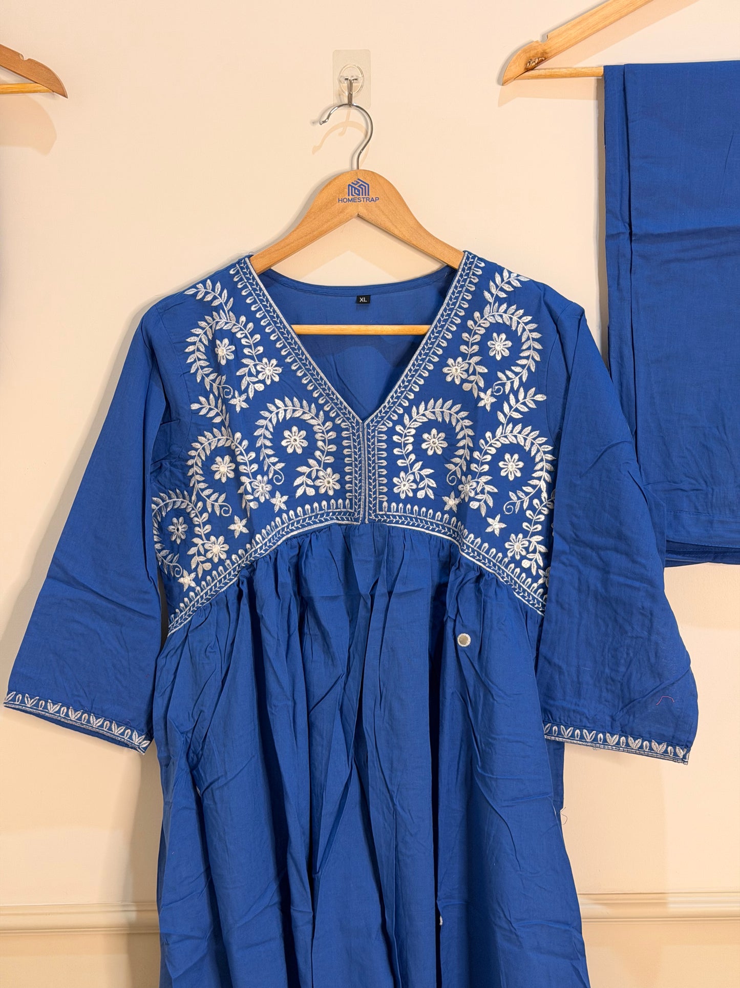 Elegant Indigo Blue Embroidered Women’s Suit Set (3-Piece)
