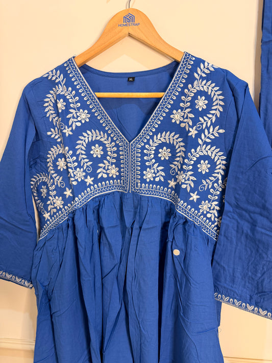 Elegant Indigo Blue Embroidered Women’s Suit Set (3-Piece)