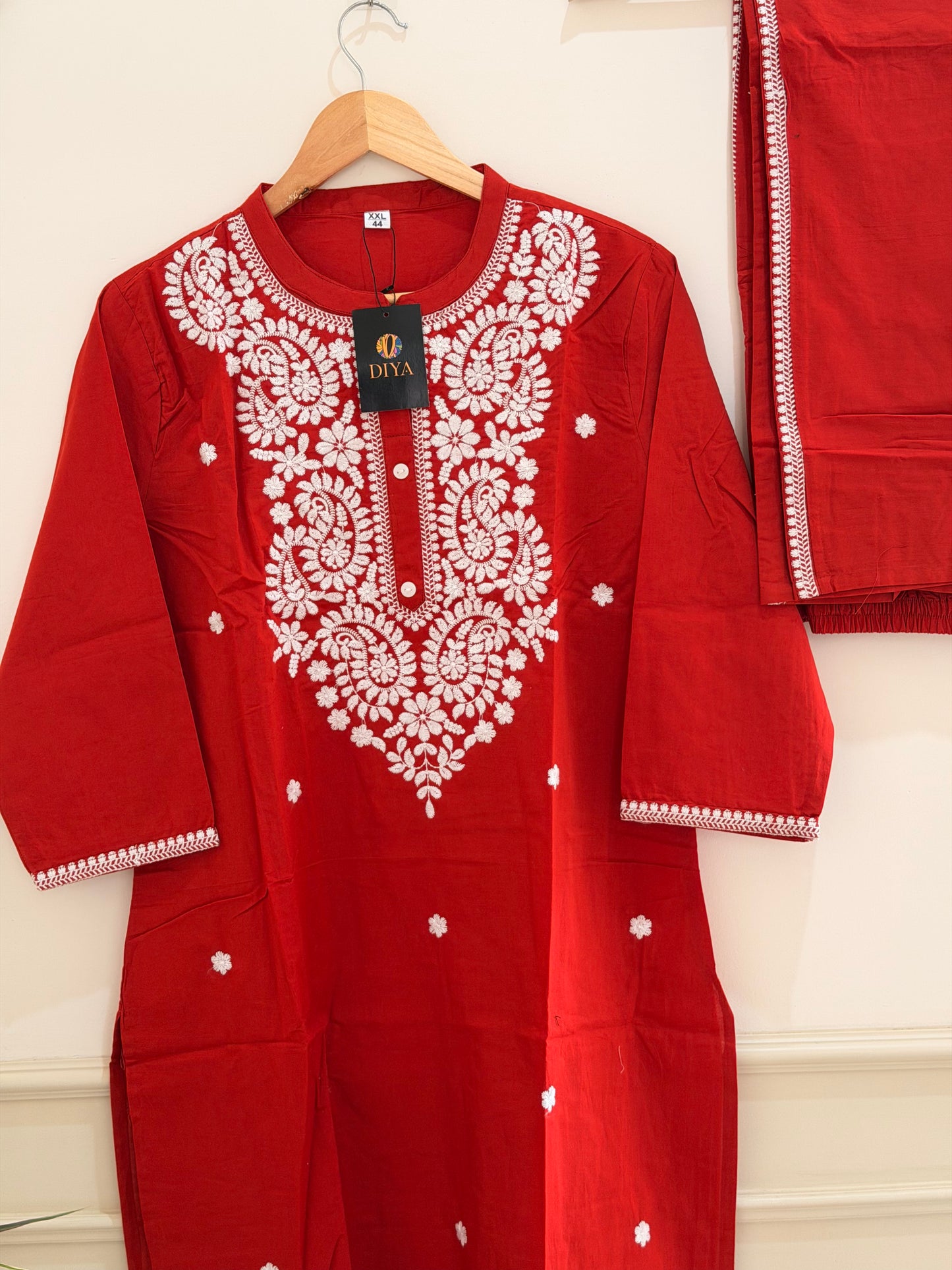 Classic Brick Red Embroidered Women’s Suit Set (3-Piece)