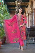 Pink Floral Printed Designer Neck Detailing Suit