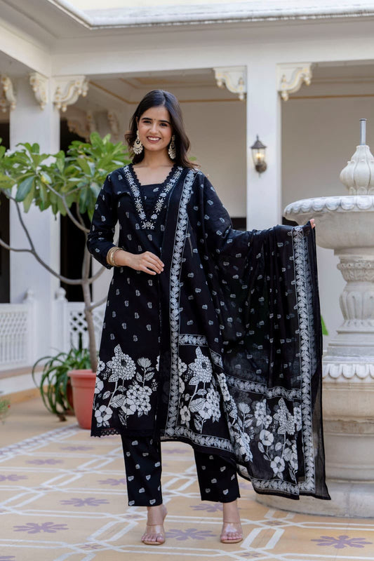 Black Suit Set with Hand Work and Lace Detailing