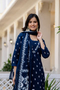 Navy Blue Suit Set with Hand Work and Lace Detailing