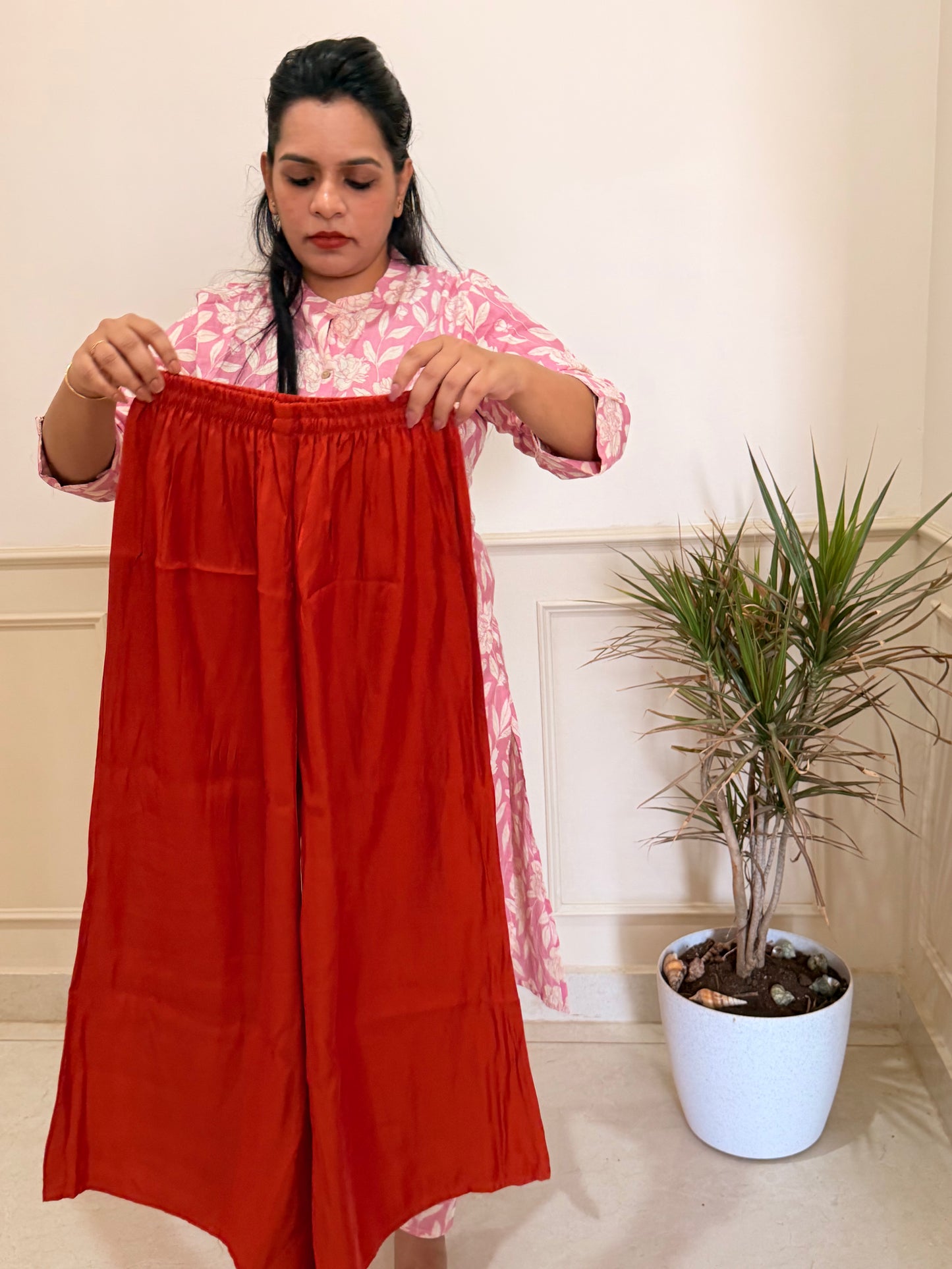 Elegant Rust Orange Embroidered Sharara Set with Golden Striped Dupatta – Festive Wear by Diya