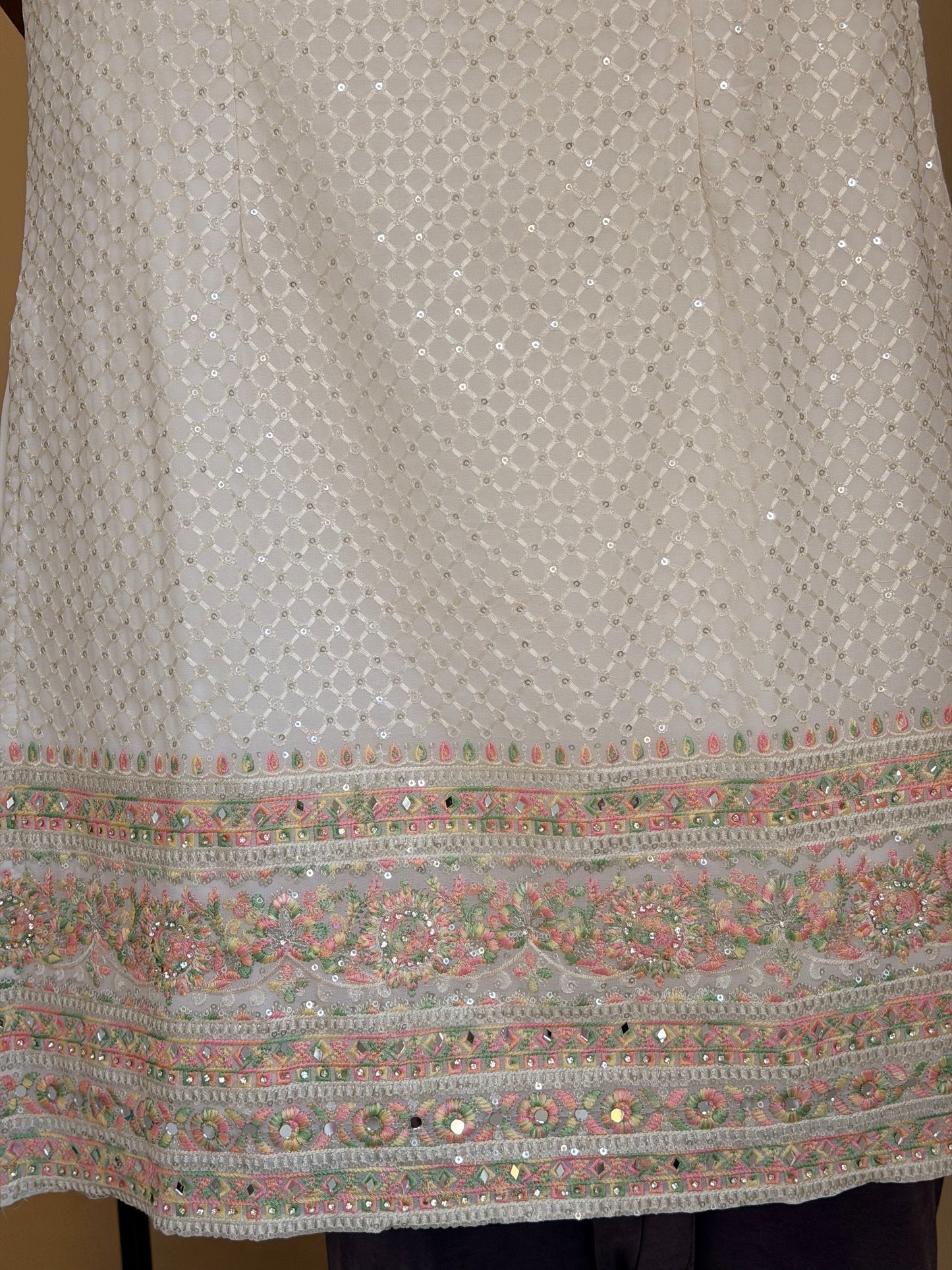 Elegant Off-White Hand-Embroidered Sharara Set (3-Piece)