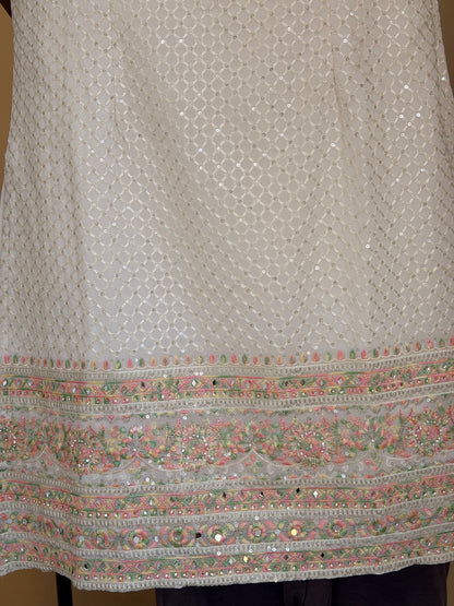 Elegant Off-White Hand-Embroidered Sharara Set (3-Piece)