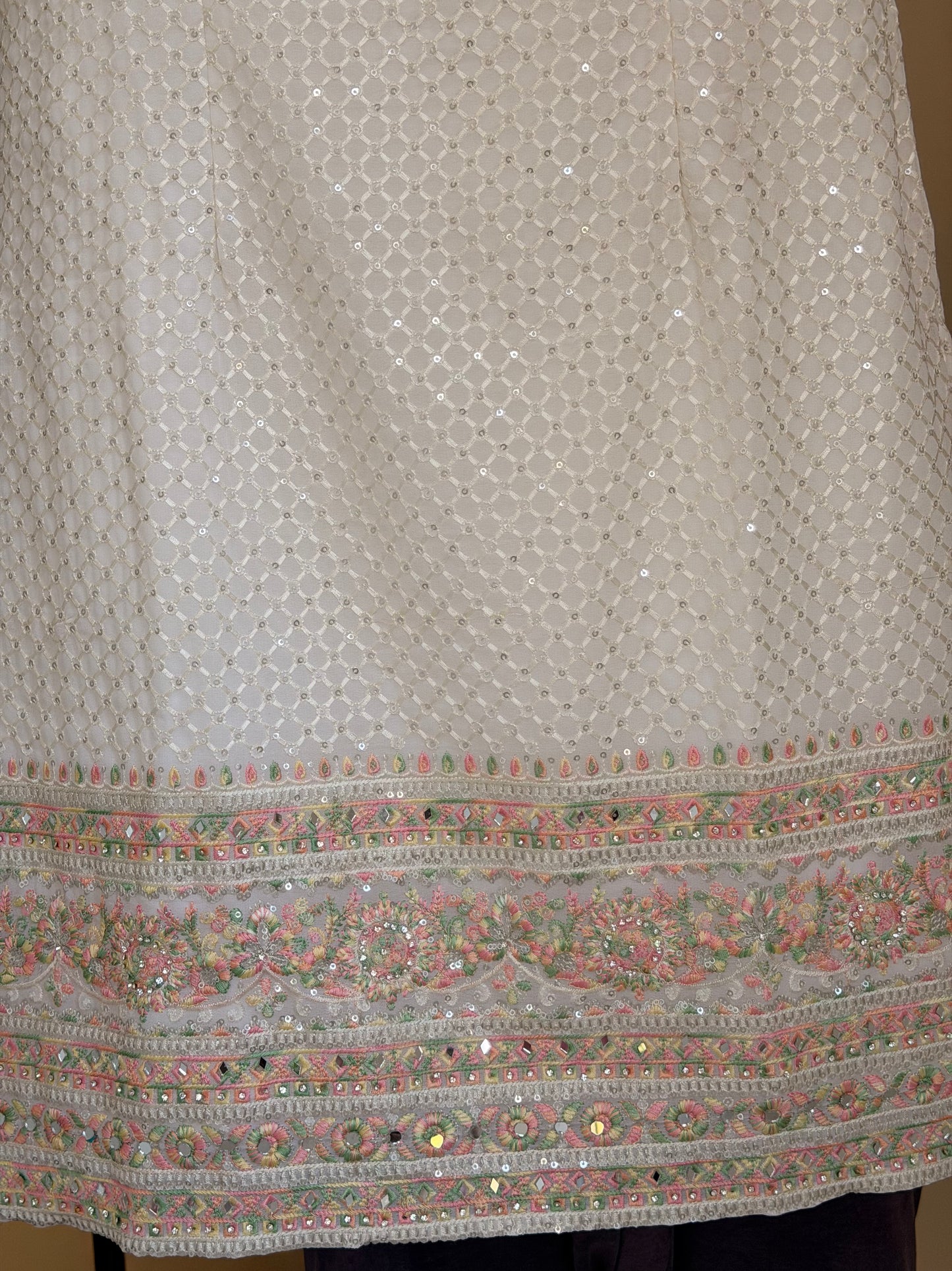 Elegant Off-White Hand-Embroidered Sharara Set (3-Piece)