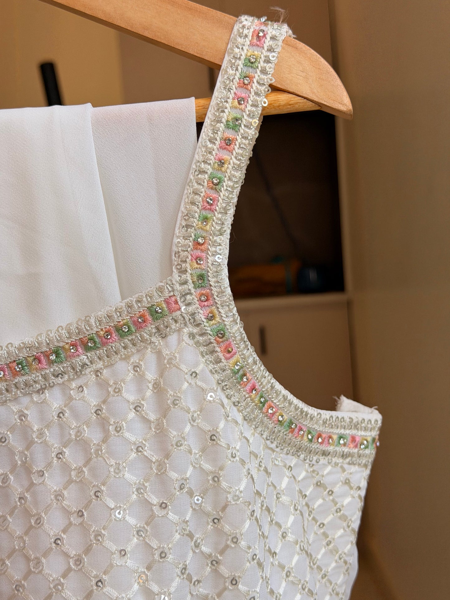 Elegant Off-White Hand-Embroidered Sharara Set (3-Piece)