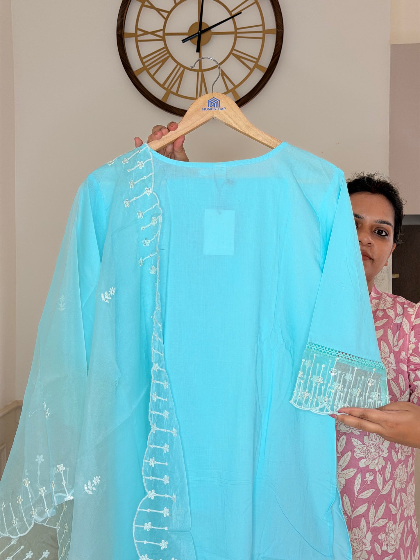 Elegant Sky Blue 3-Piece Suit Set with Intricate Embroidery