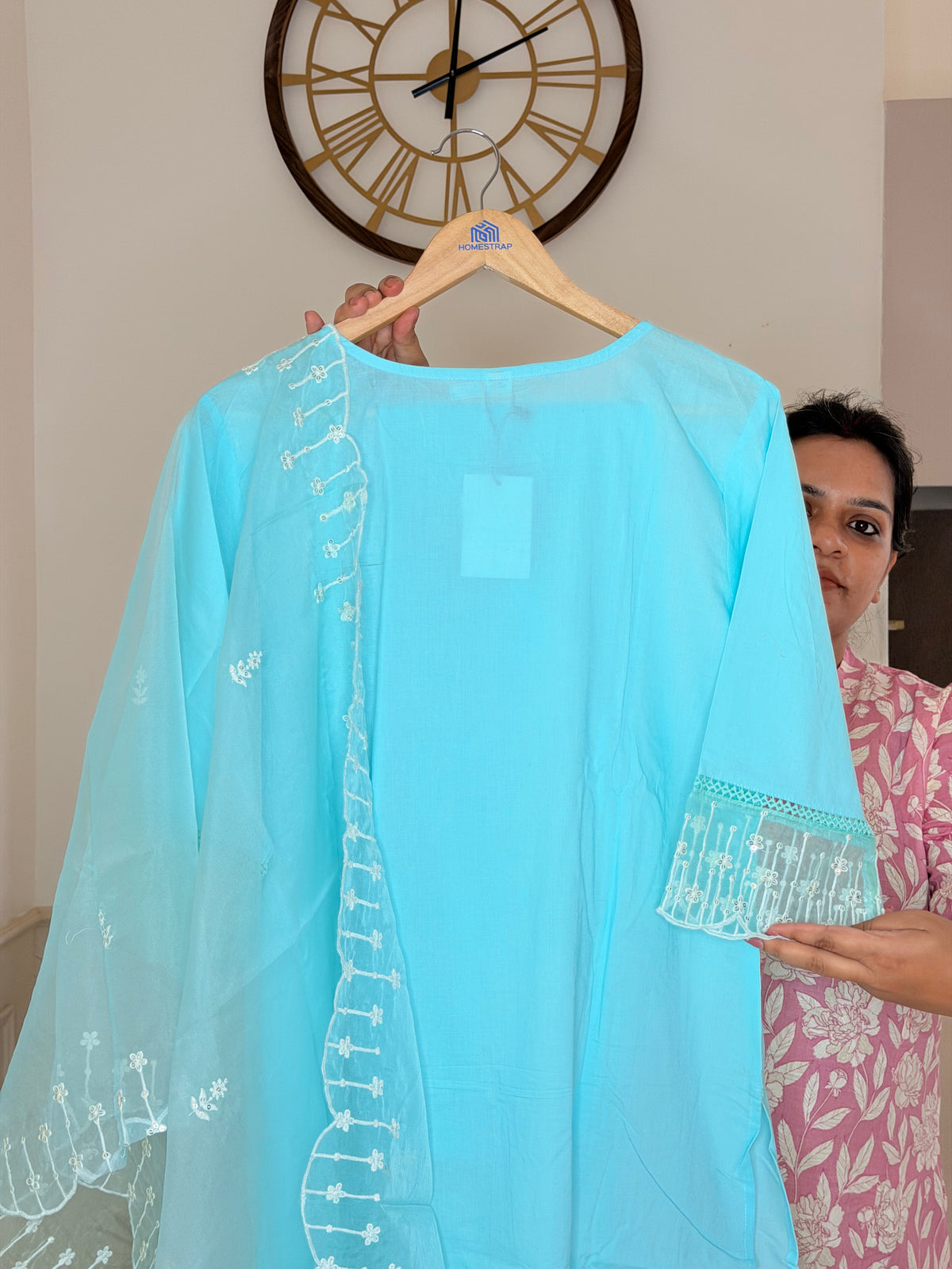 Elegant Sky Blue 3-Piece Suit Set with Intricate Embroidery