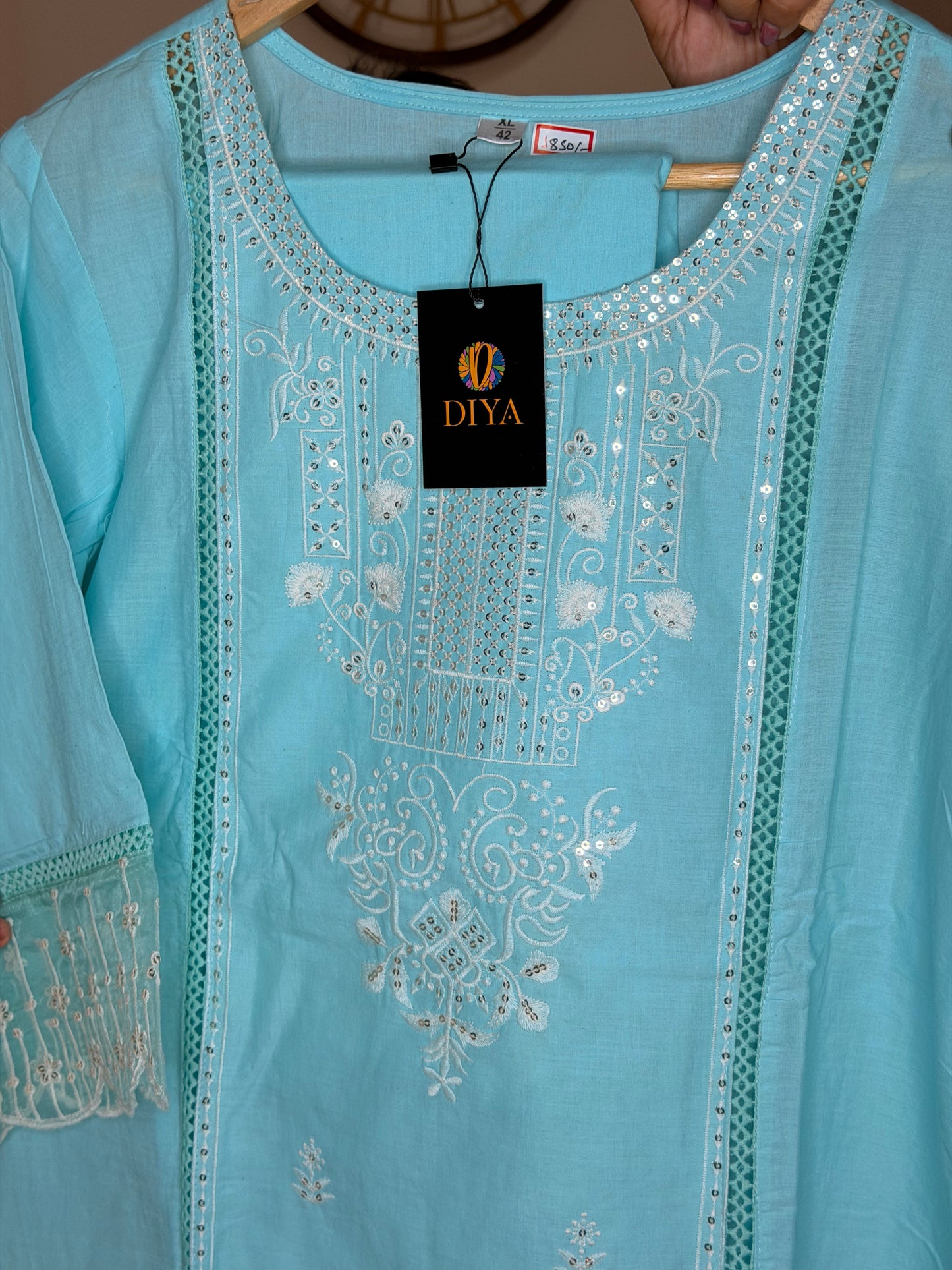 Elegant Sky Blue 3-Piece Suit Set with Intricate Embroidery
