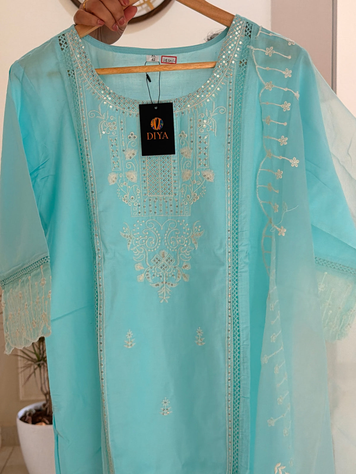 Elegant Sky Blue 3-Piece Suit Set with Intricate Embroidery