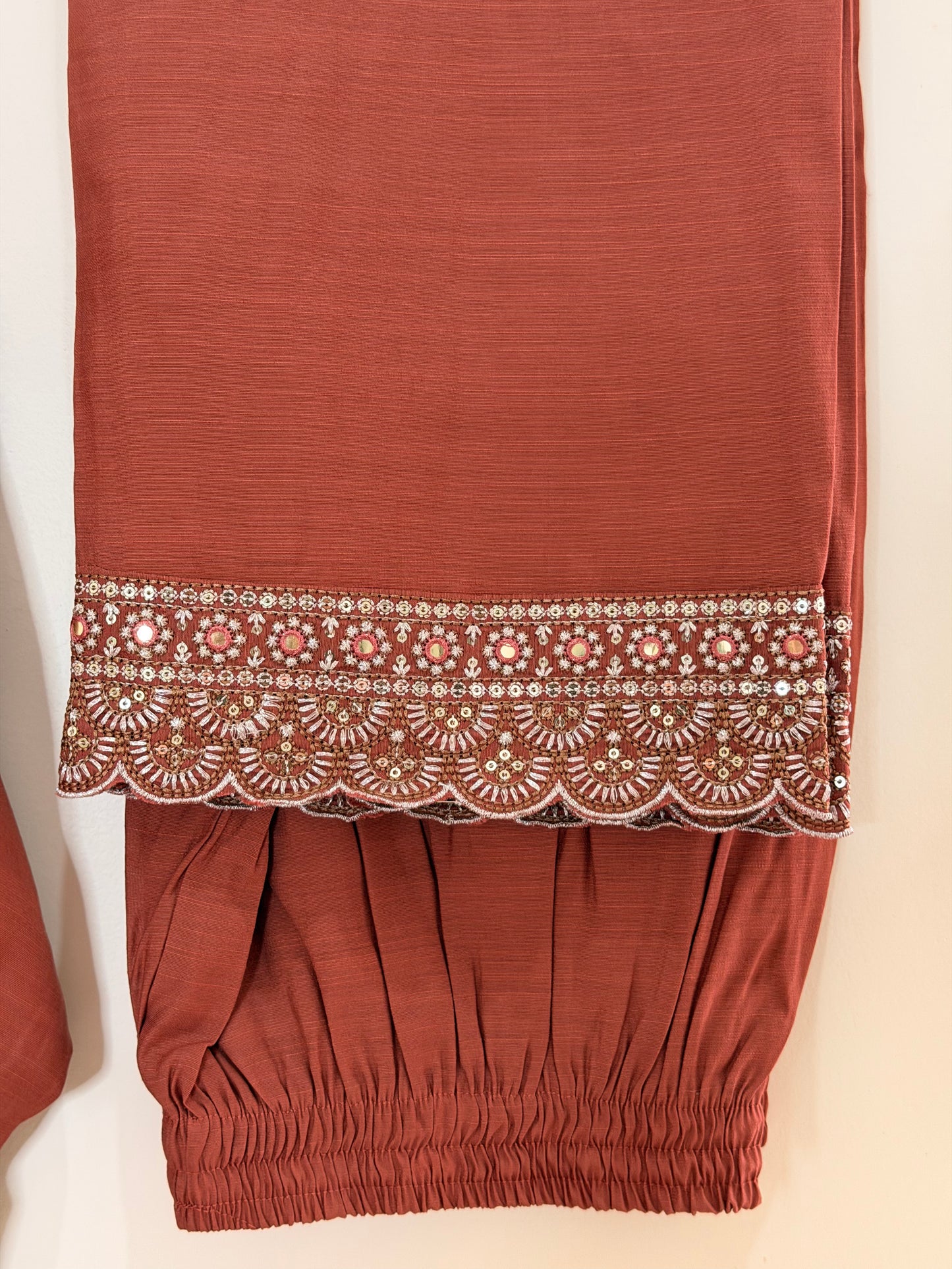 Rust Red Embroidered Women’s Kurta Set (3-Piece)