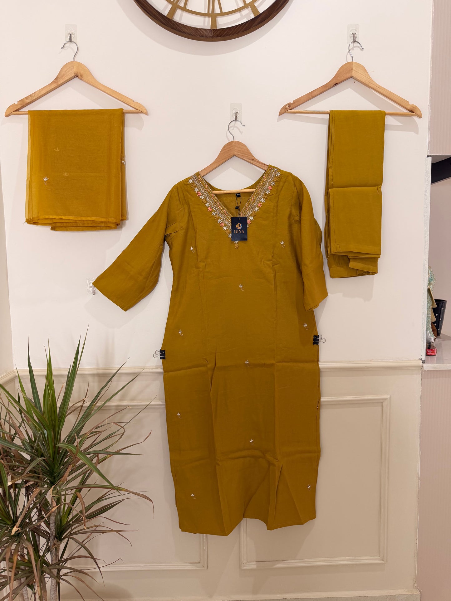 Mustard Yellow Embroidered Women’s Kurta Set (3-Piece)