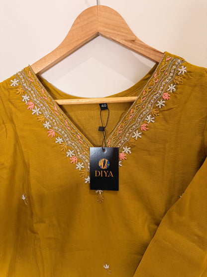 Mustard Yellow Embroidered Women’s Kurta Set (3-Piece)