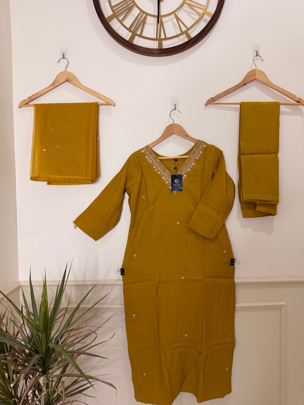 Mustard Yellow Embroidered Women’s Kurta Set (3-Piece)