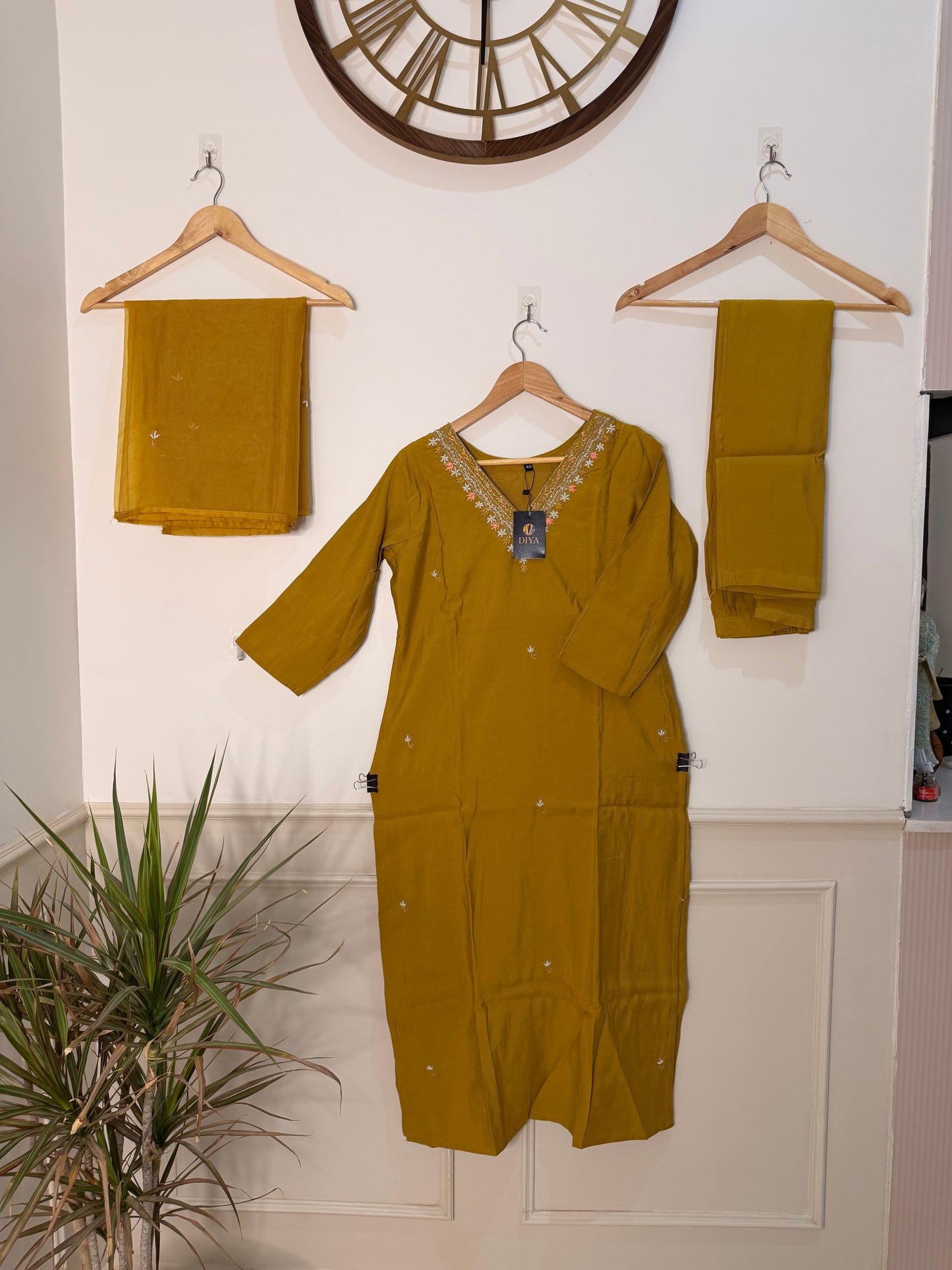 Mustard Yellow Embroidered Women’s Kurta Set (3-Piece)