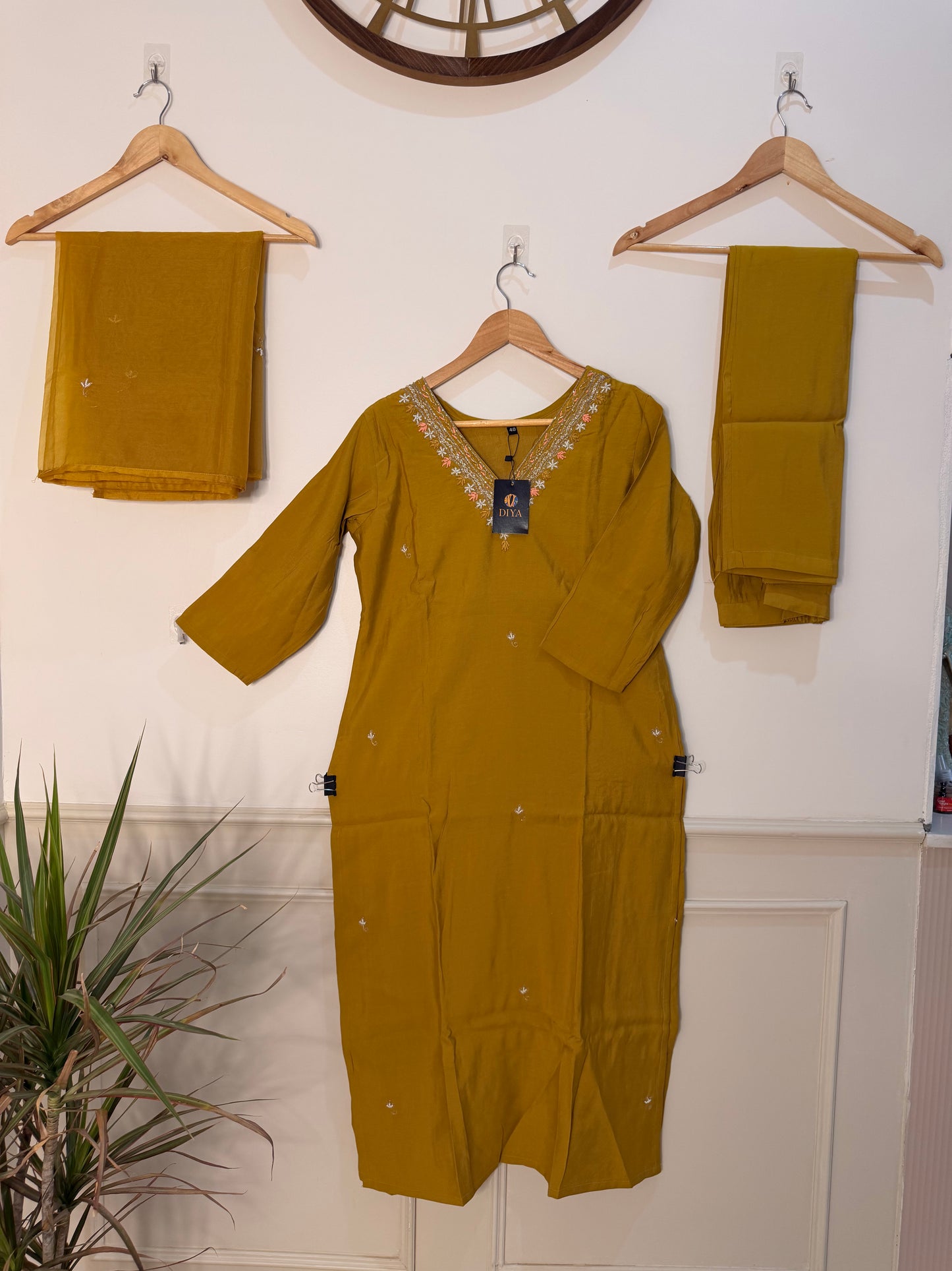 Mustard Yellow Embroidered Women’s Kurta Set (3-Piece)