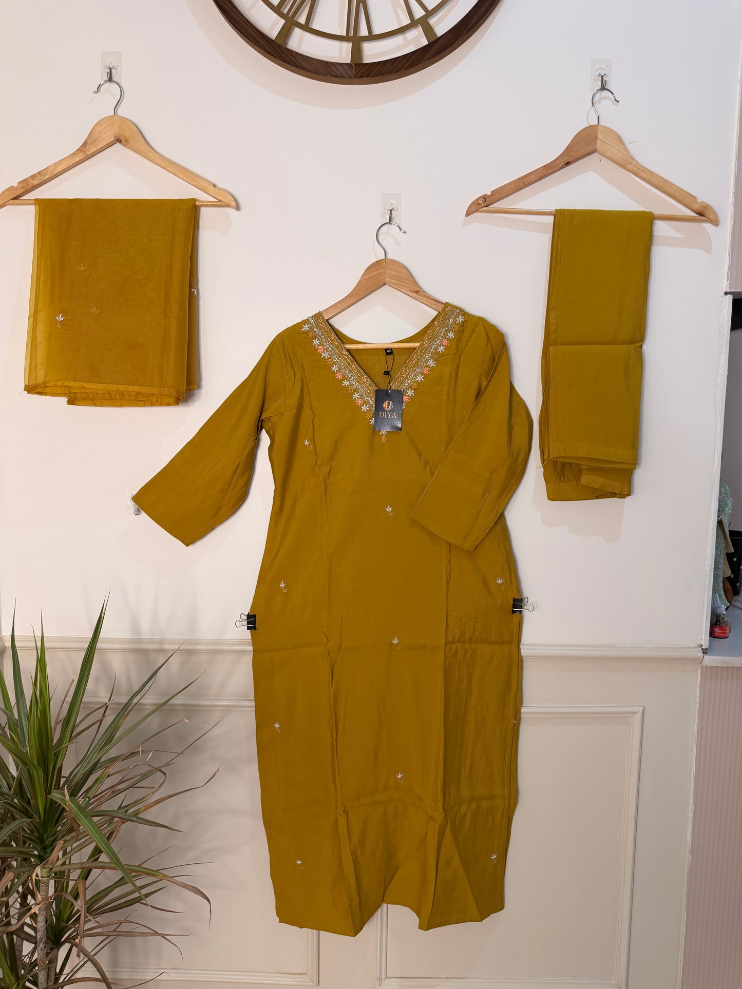 Mustard Yellow Embroidered Women’s Kurta Set (3-Piece)