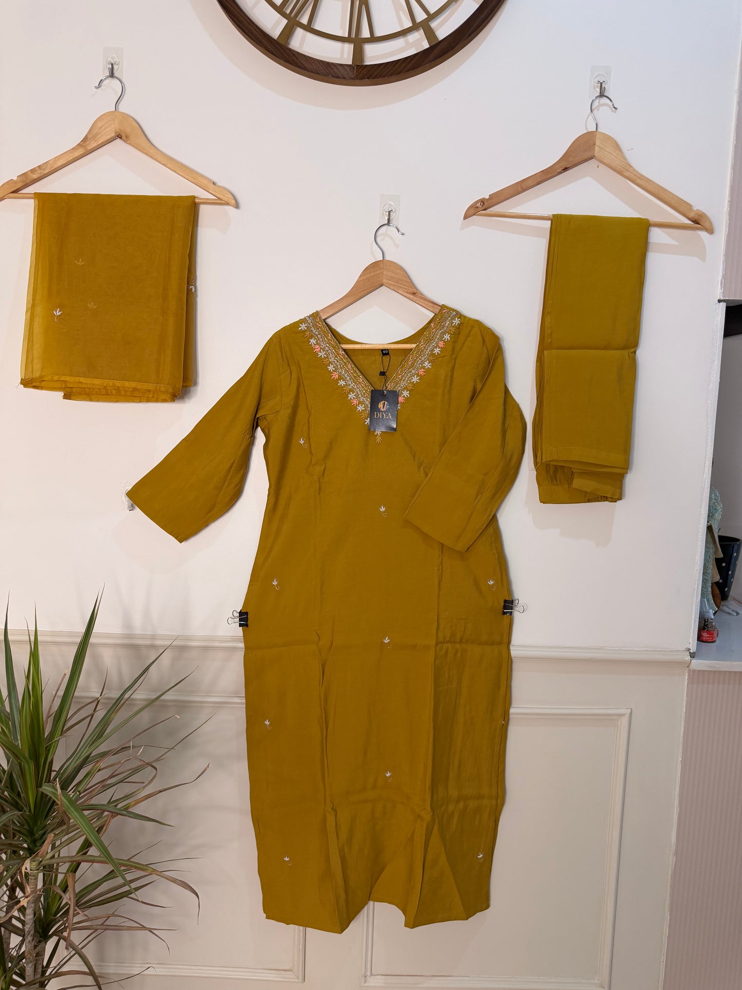 Mustard Yellow Embroidered Women’s Kurta Set (3-Piece)