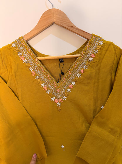 Mustard Yellow Embroidered Women’s Kurta Set (3-Piece)