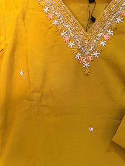 Mustard Yellow Embroidered Women’s Kurta Set (3-Piece)