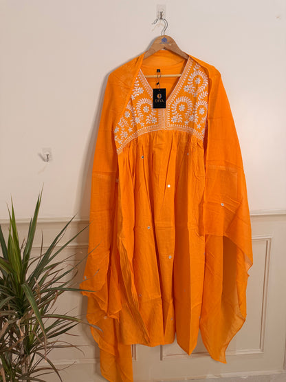 Vibrant Mustard Yellow Embroidered Women’s Kurta Set (3-Piece)