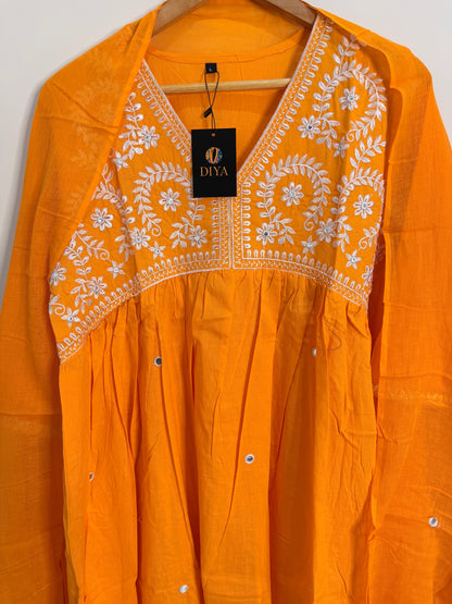 Vibrant Mustard Yellow Embroidered Women’s Kurta Set (3-Piece)