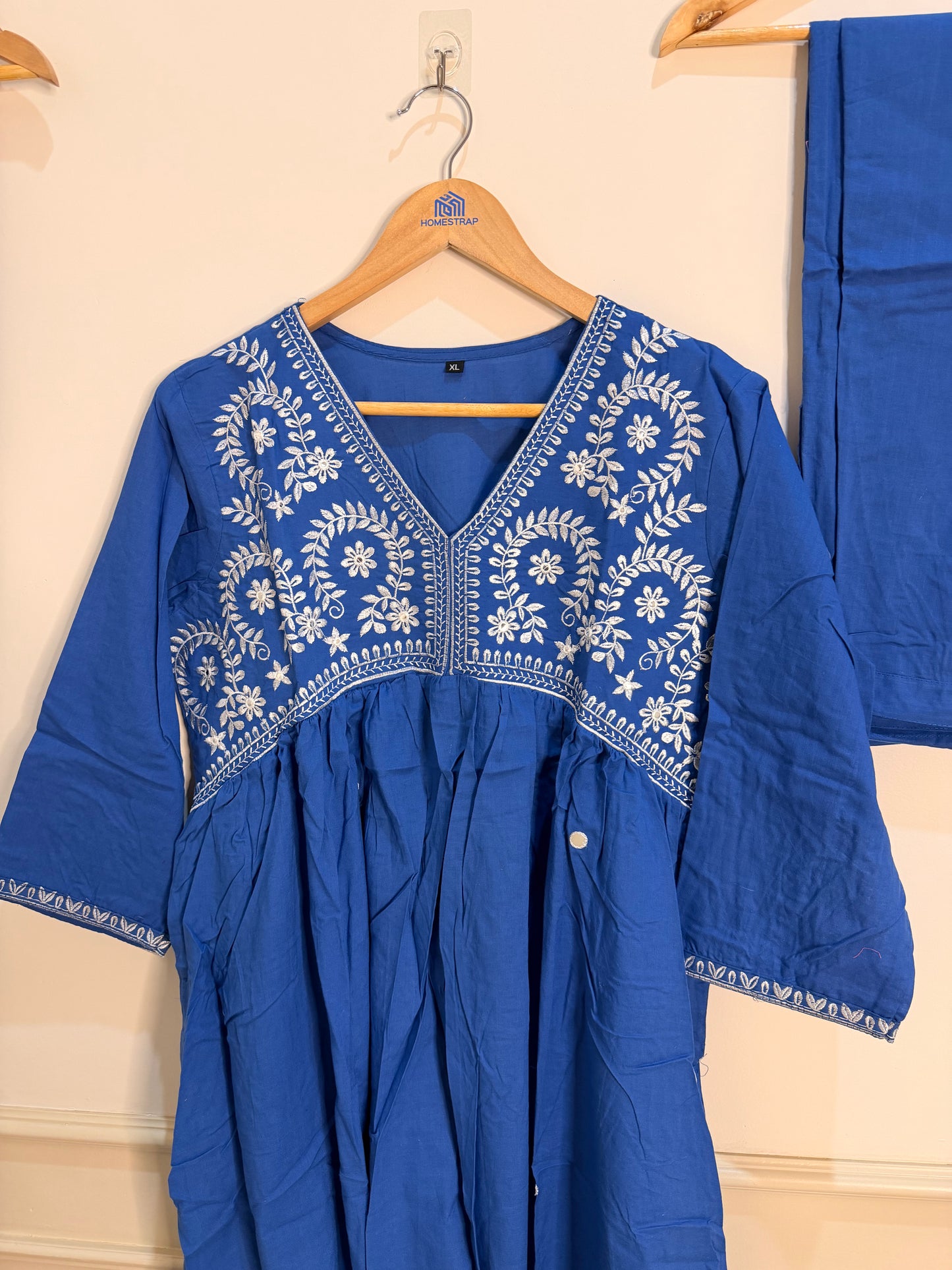 Elegant Indigo Blue Embroidered Women’s Suit Set (3-Piece)