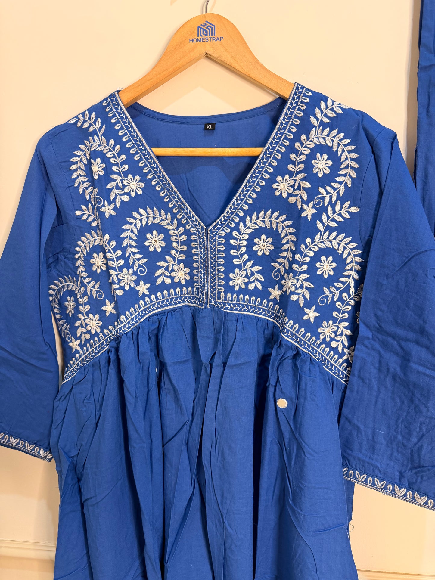 Elegant Indigo Blue Embroidered Women’s Suit Set (3-Piece)