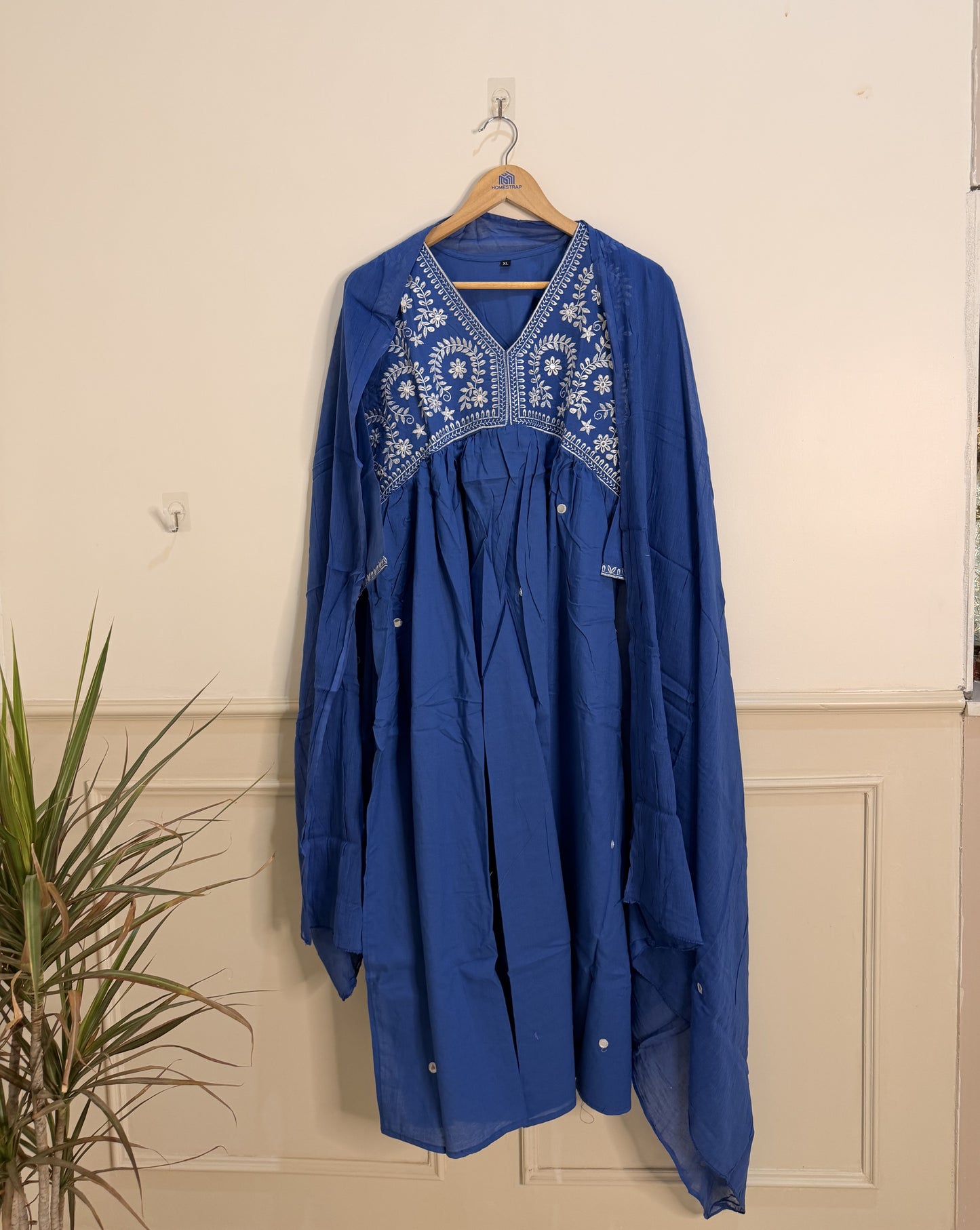 Elegant Indigo Blue Embroidered Women’s Suit Set (3-Piece)
