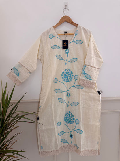 Elegant Off-White & Aqua Embroidered Women’s Kurta Set (2-Piece)