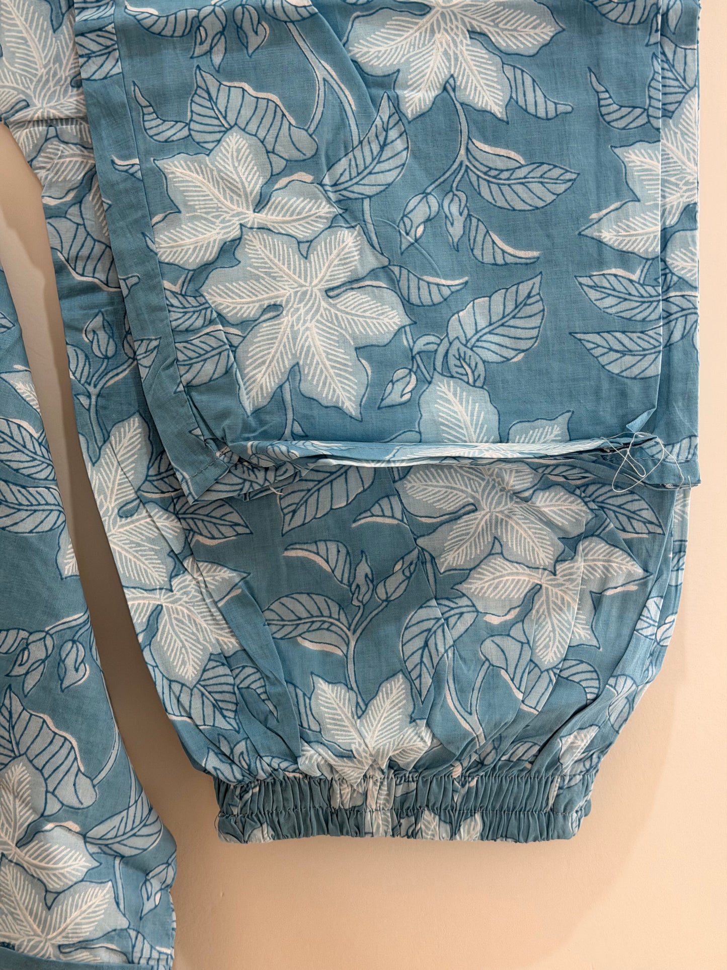 Elegant Aqua Blue Floral Cotton Kurta Set (2-Piece)