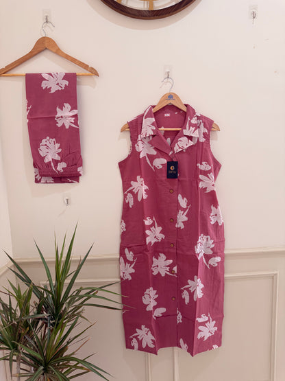 Dusty Rose Printed Women’s Kurta Set (2-Piece)