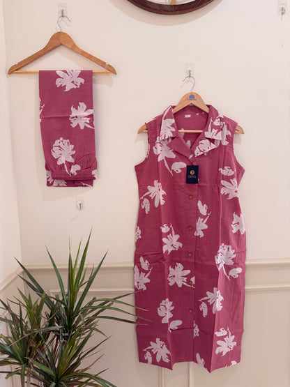 Dusty Rose Printed Women’s Kurta Set (2-Piece)