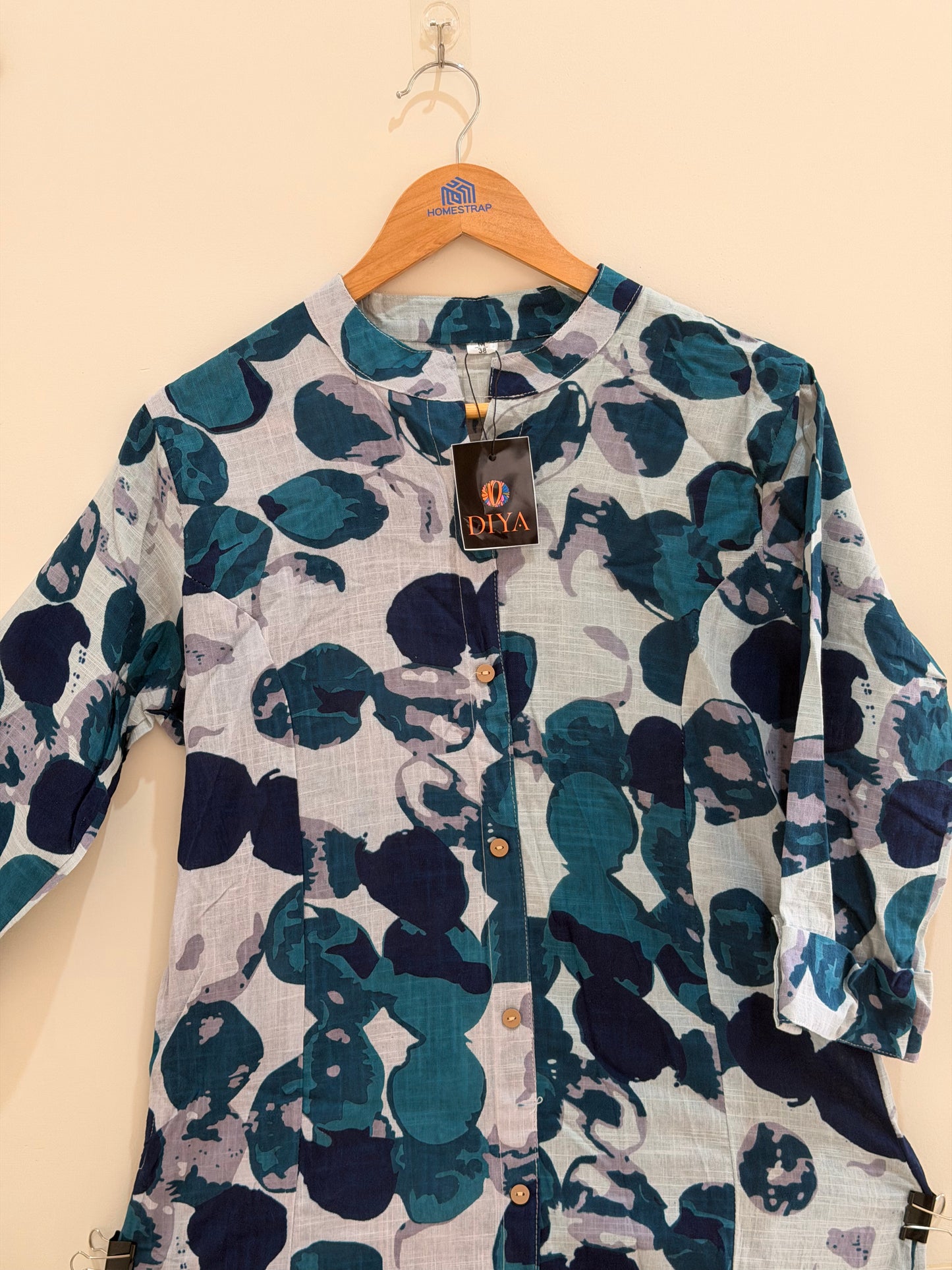 Teal Blue Abstract Printed Women’s Kurta Set (2-Piece)