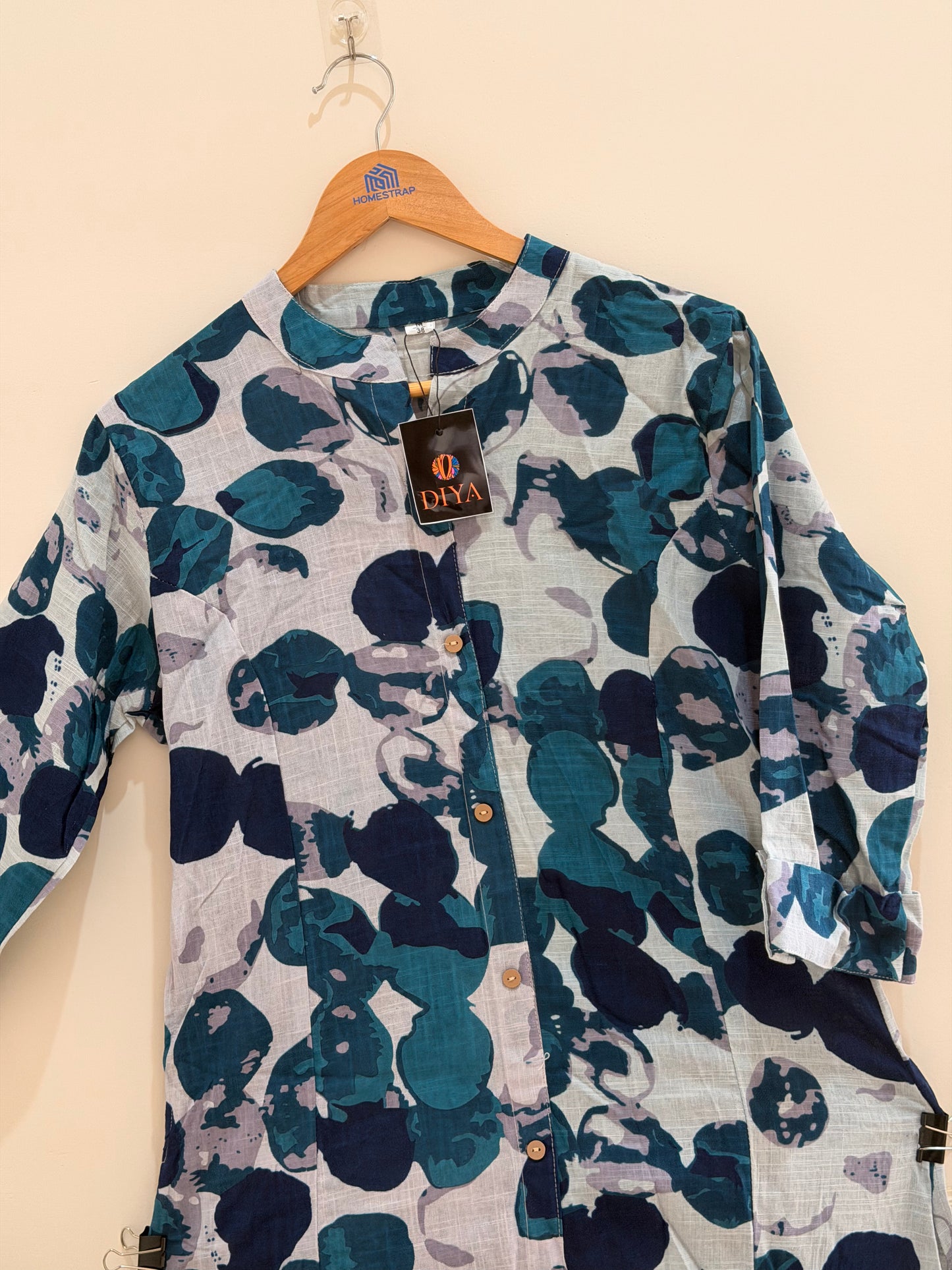 Teal Blue Abstract Printed Women’s Kurta Set (2-Piece)