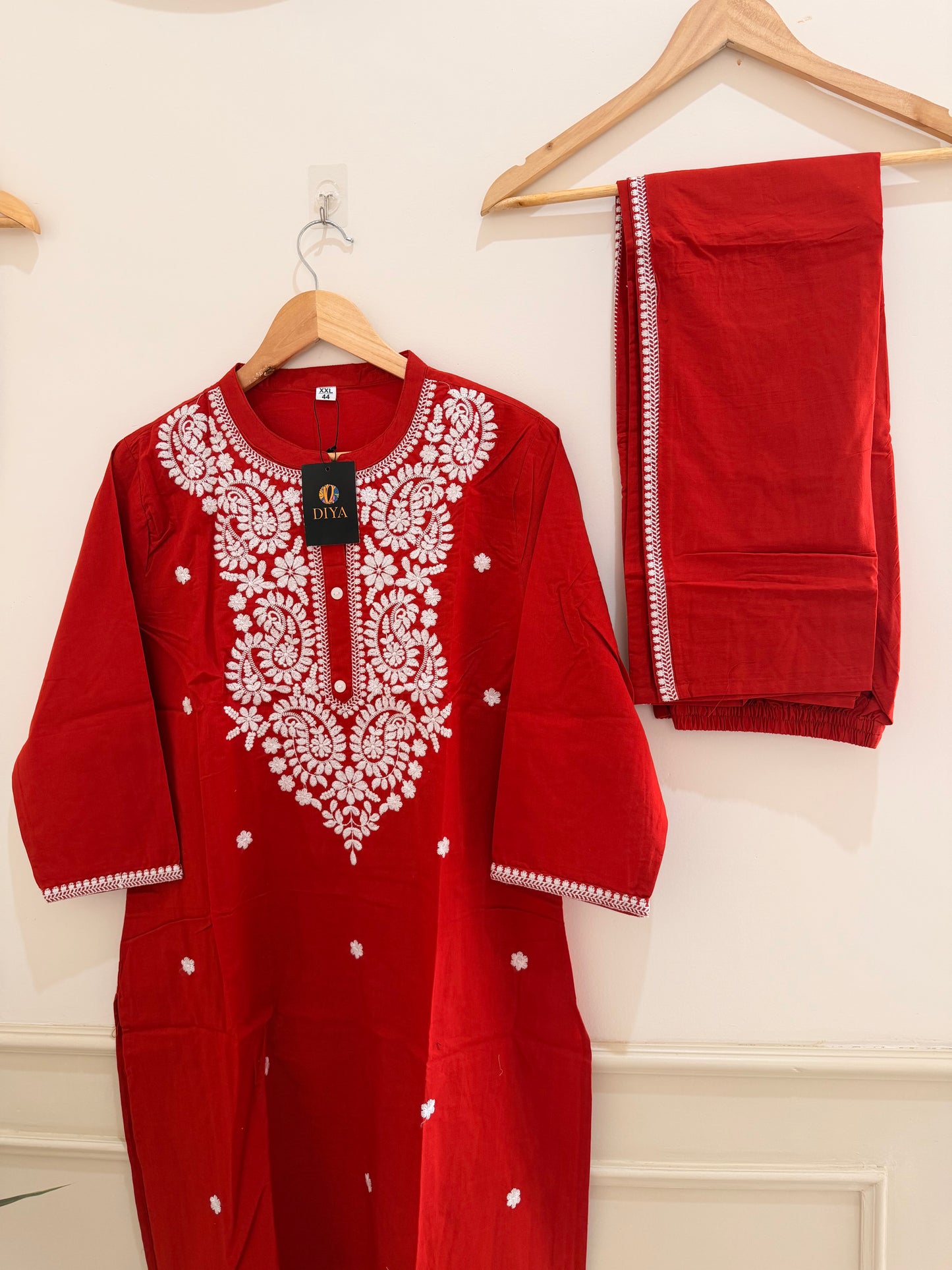 Classic Brick Red Embroidered Women’s Suit Set (3-Piece)
