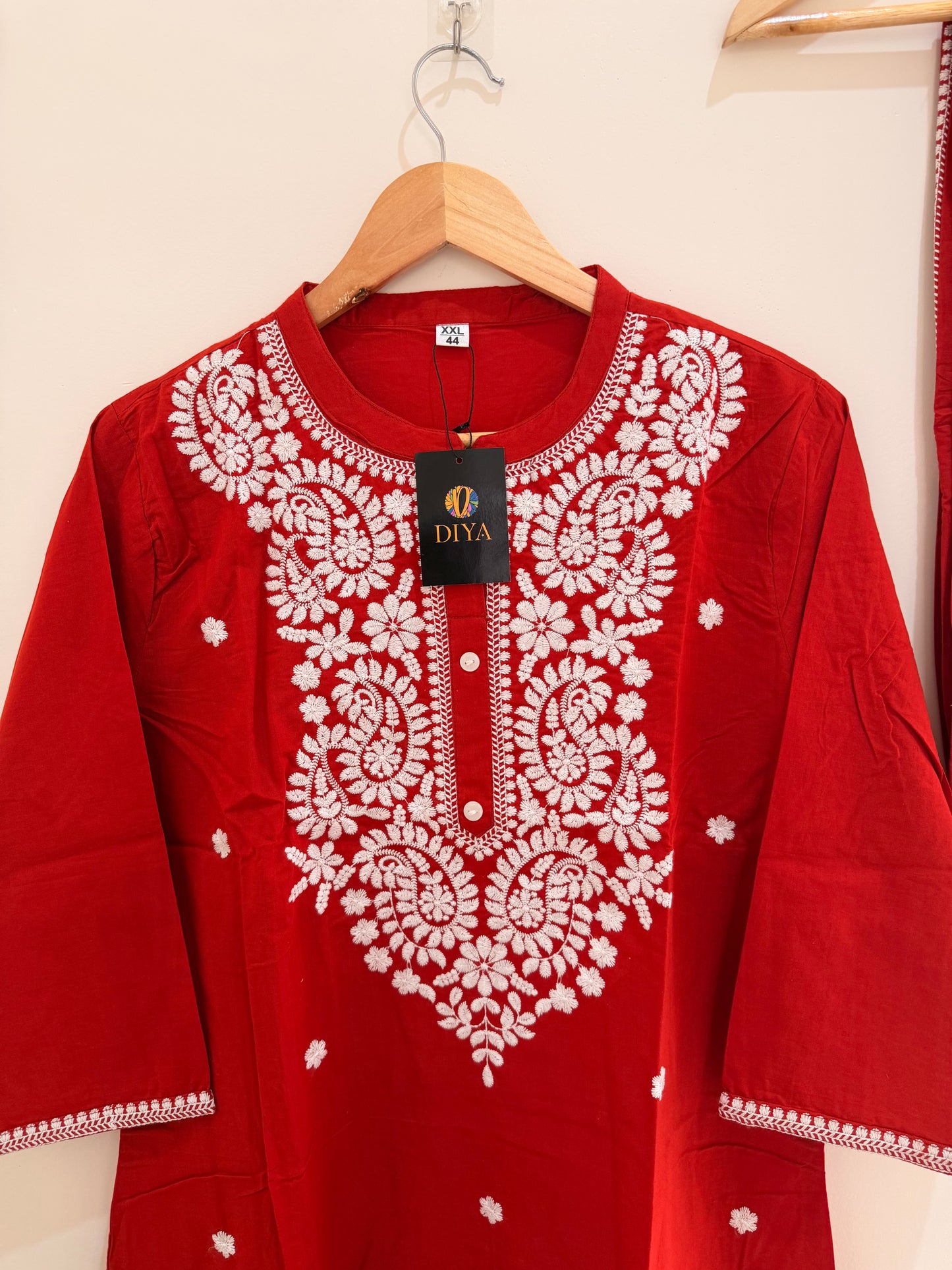 Classic Brick Red Embroidered Women’s Suit Set (3-Piece)
