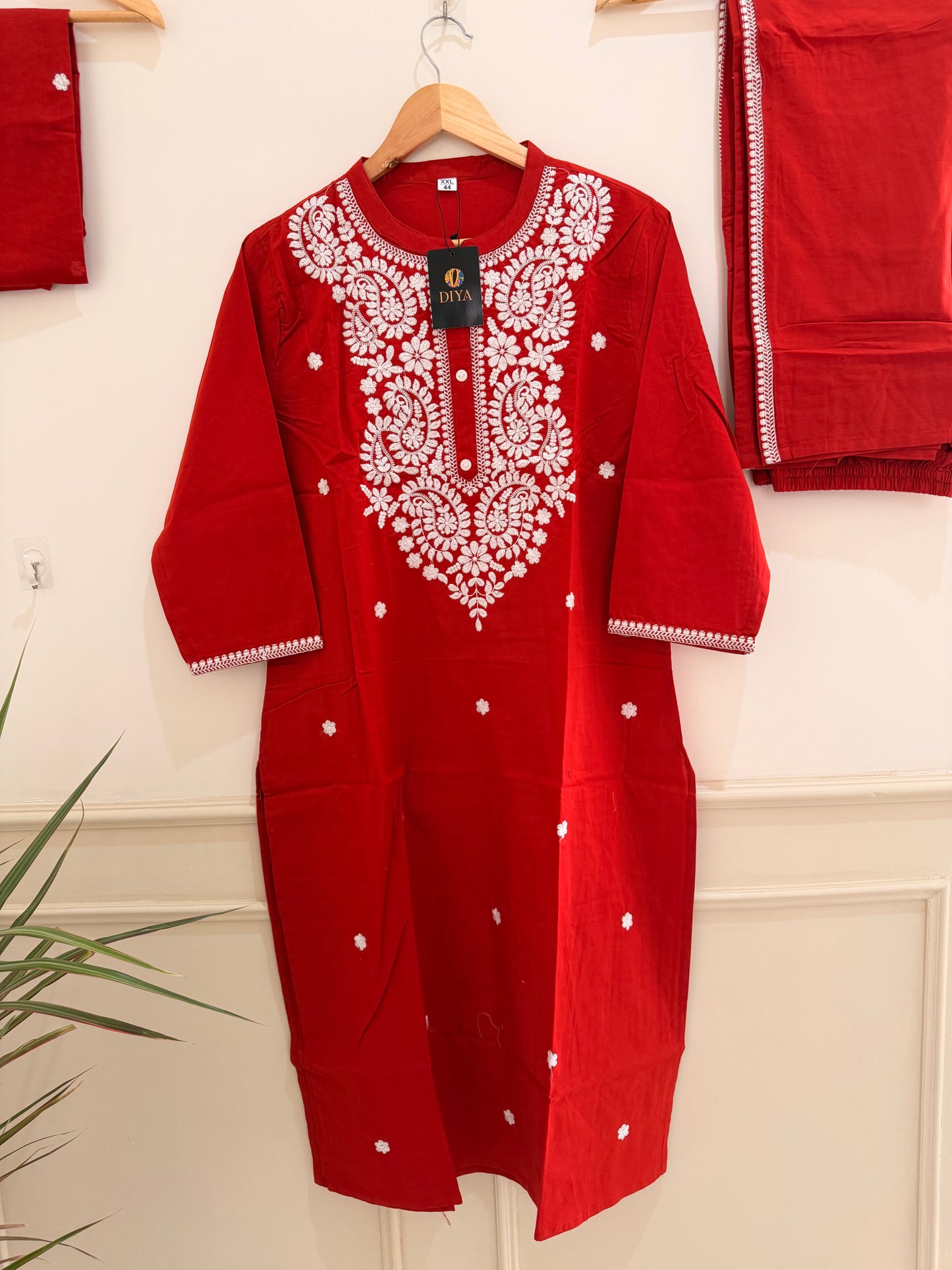 Classic Brick Red Embroidered Women’s Suit Set (3-Piece)