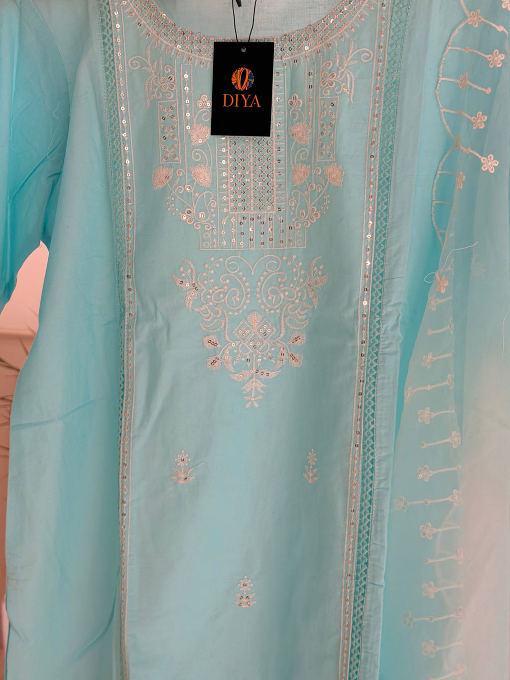 Elegant Sky Blue 3-Piece Suit Set with Intricate Embroidery