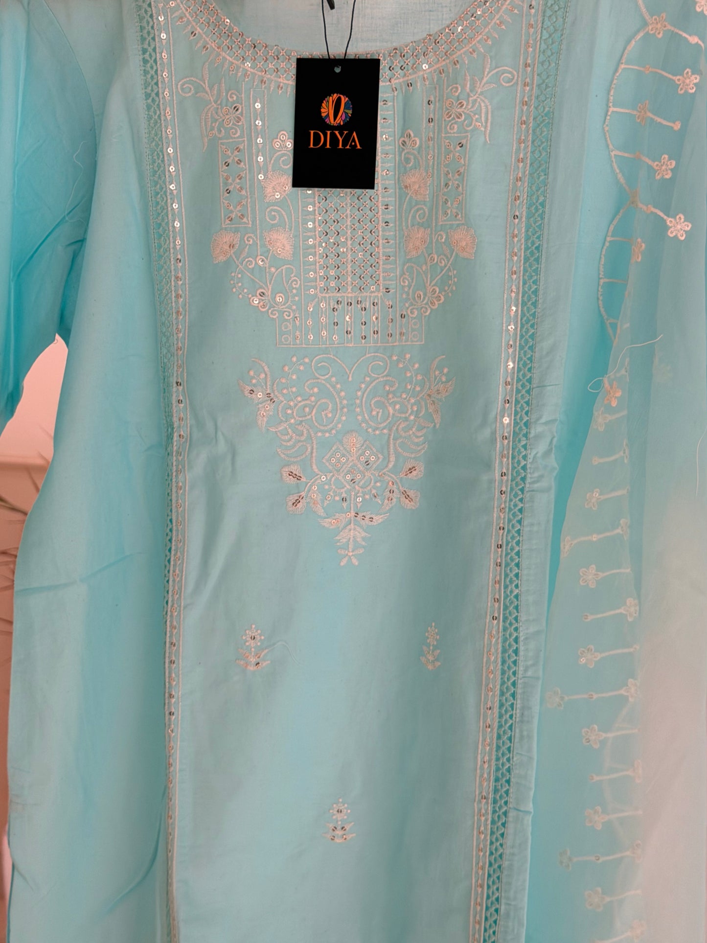 Elegant Sky Blue 3-Piece Suit Set with Intricate Embroidery