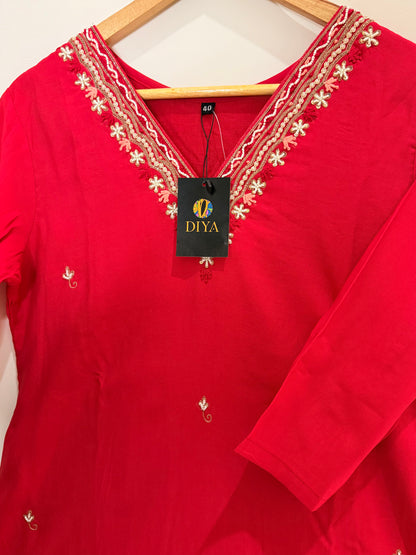 Elegant Red Hand Work Embroidered Women’s Kurta Set (3-Piece)