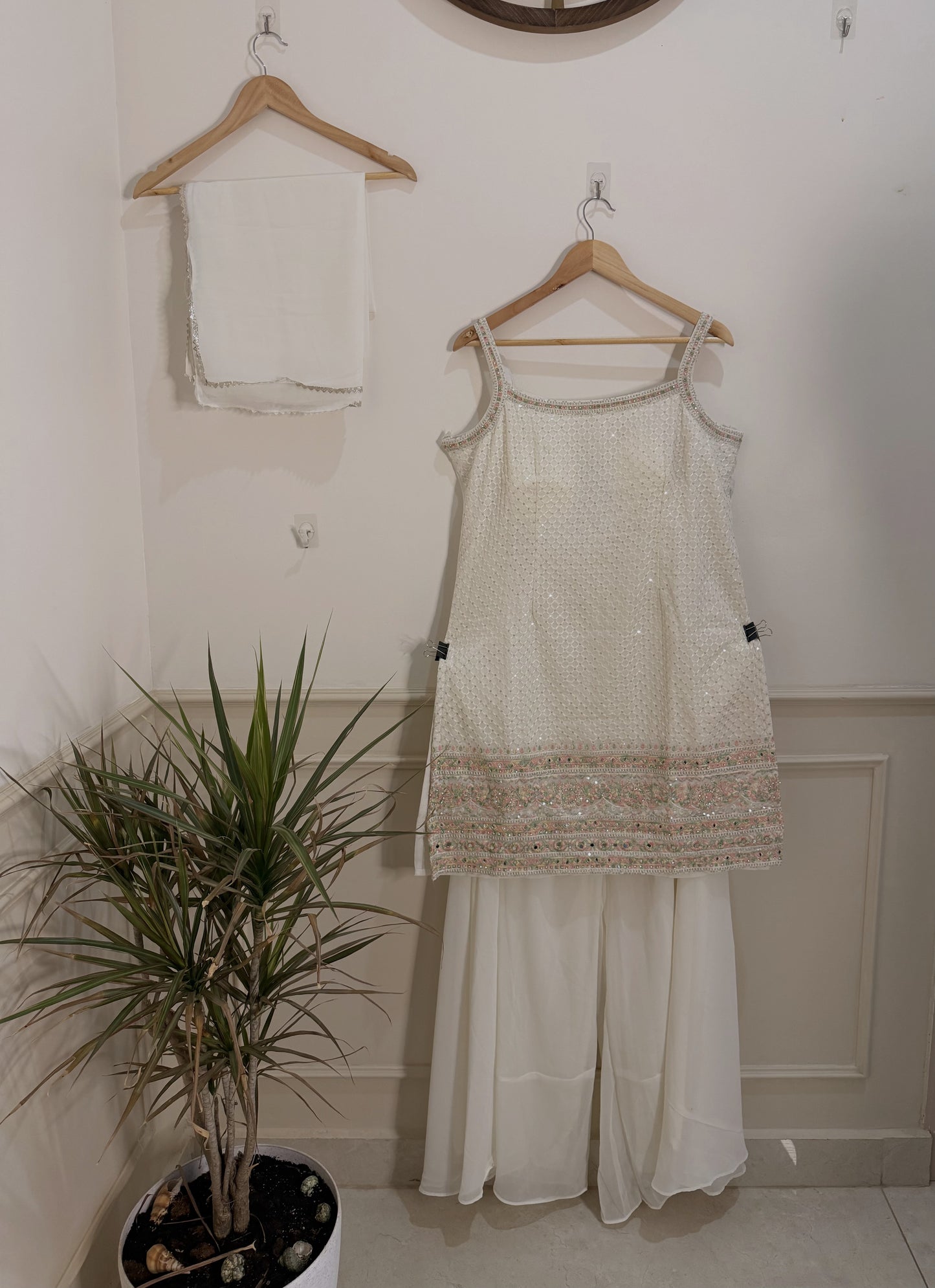 Elegant Off-White Hand-Embroidered Sharara Set (3-Piece)