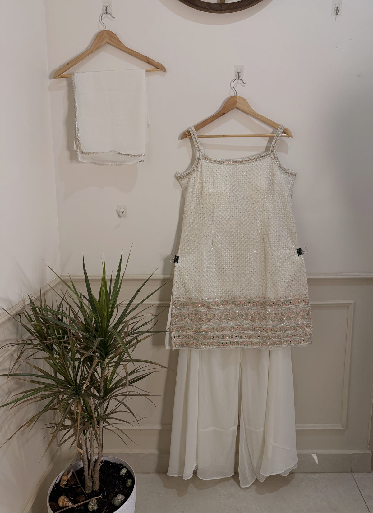 Elegant Off-White Hand-Embroidered Sharara Set (3-Piece)