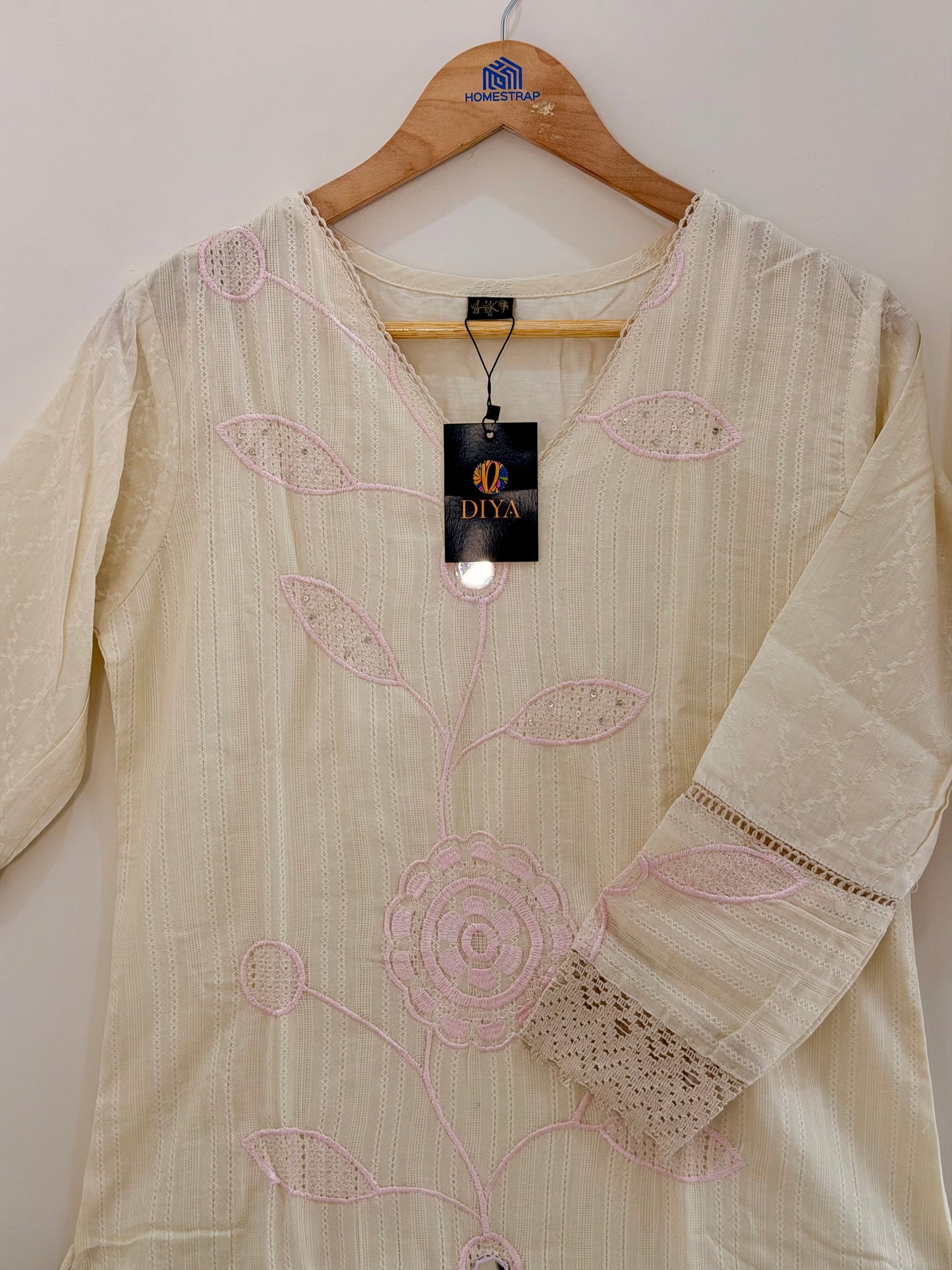 Elegant Ivory Embroidered(Baby Pink) Women’s Kurta Set (2-Piece)