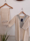 Elegant Ivory Textured and Neck Embellished Women’s Co-Ord Set (2-Piece)